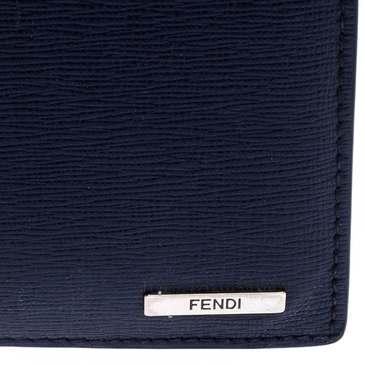 Pre Owned Fendi Navy Blue Leather Bifold Wallet