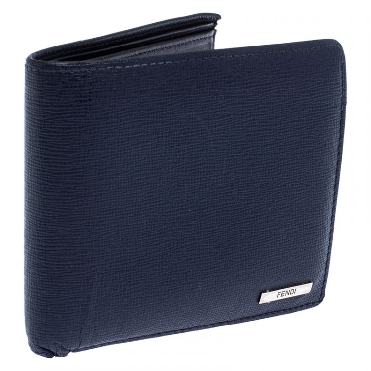 Pre Owned Fendi Navy Blue Leather Bifold Wallet