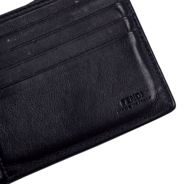 Pre Owned Fendi Navy Blue Leather Bifold Wallet