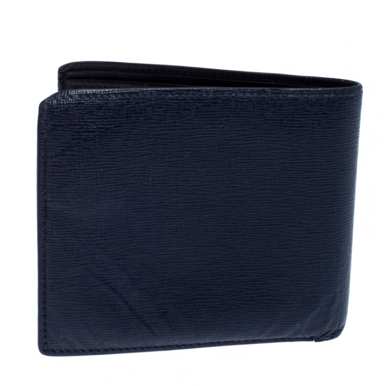 Pre Owned Fendi Navy Blue Leather Bifold Wallet