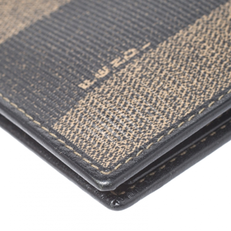 Pre Owned Fendi Tobacco Coated Canvas Pequin Bifold Wallet