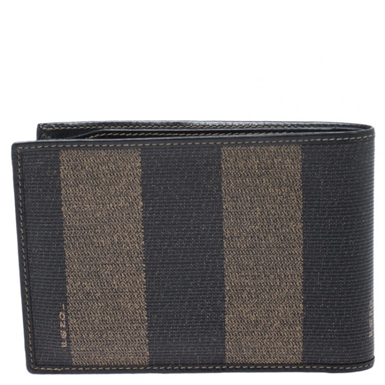 Pre Owned Fendi Tobacco Coated Canvas Pequin Bifold Wallet