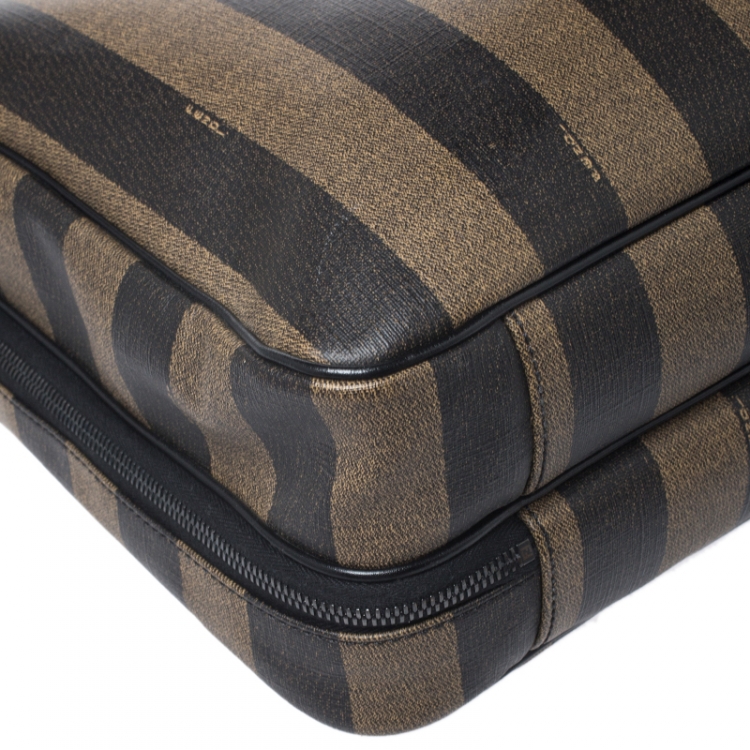 Pre Owned Fendi Khaki/Black Pequin Stripe Coated Canvas Briefcase