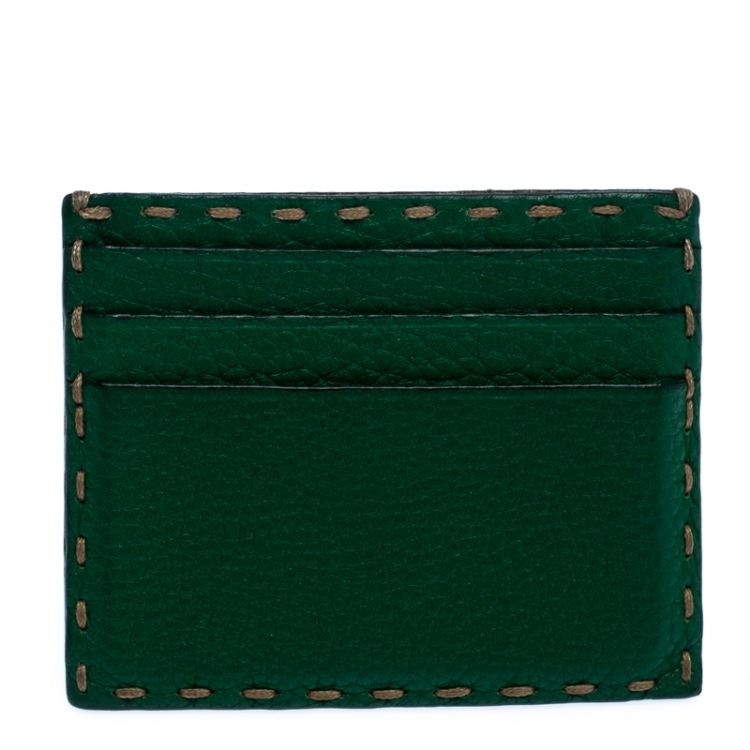 Pre Owned Fendi Green Selleria Leather Card Holder