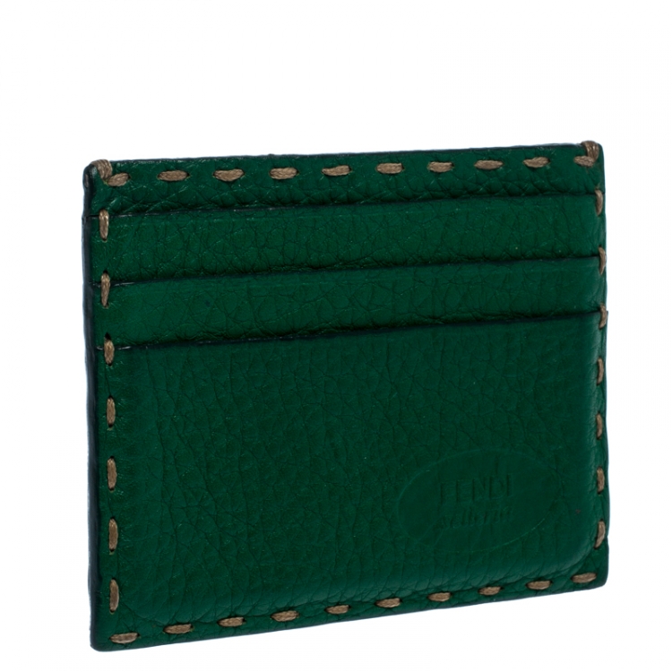 Pre Owned Fendi Green Selleria Leather Card Holder