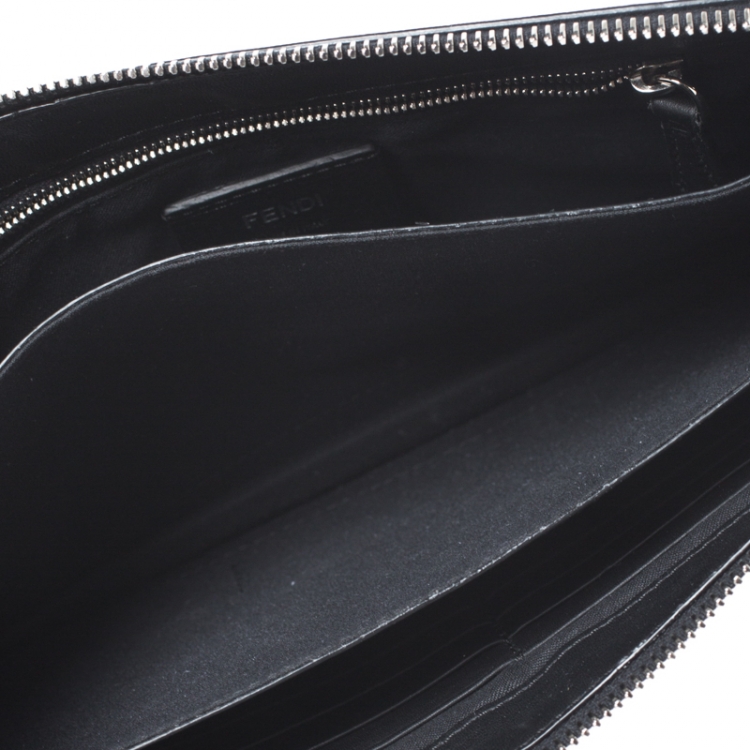 Pre Owned Fendi Black Leather Metal Bugs Clutch