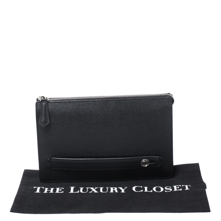 Pre Owned Fendi Black Leather Metal Bugs Clutch