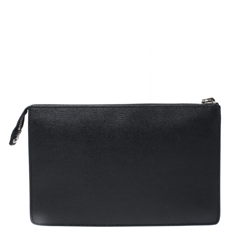 Pre Owned Fendi Black Leather Metal Bugs Clutch