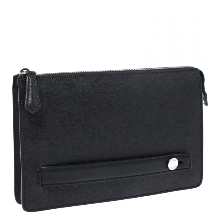 Pre Owned Fendi Black Leather Metal Bugs Clutch