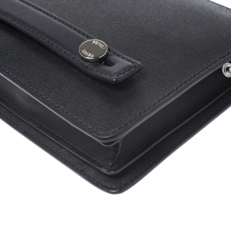 Pre Owned Fendi Black Leather Metal Bugs Clutch