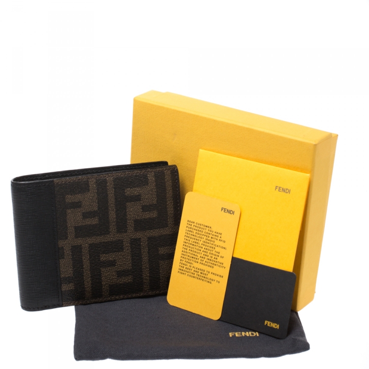 Pre Owned Fendi Black/Tobacco Zucca Canvas Bifold Wallet