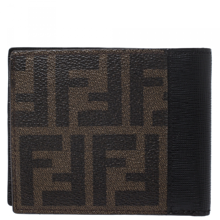 Pre Owned Fendi Black/Tobacco Zucca Canvas Bifold Wallet