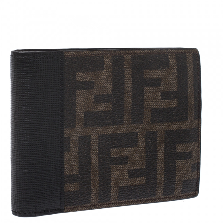 Pre Owned Fendi Black/Tobacco Zucca Canvas Bifold Wallet