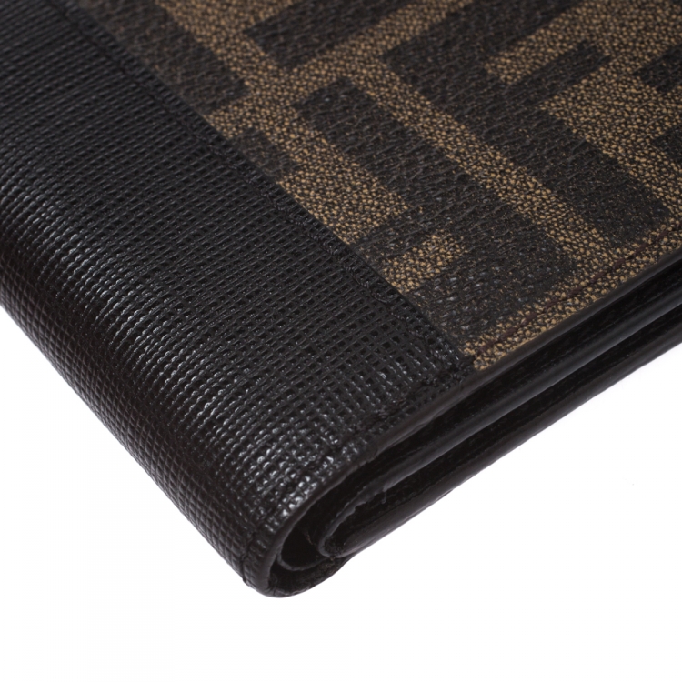 Pre Owned Fendi Black/Tobacco Zucca Canvas Bifold Wallet
