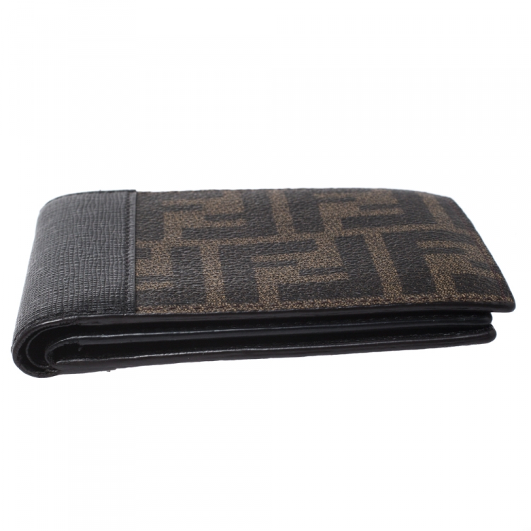 Pre Owned Fendi Black/Tobacco Zucca Canvas Bifold Wallet
