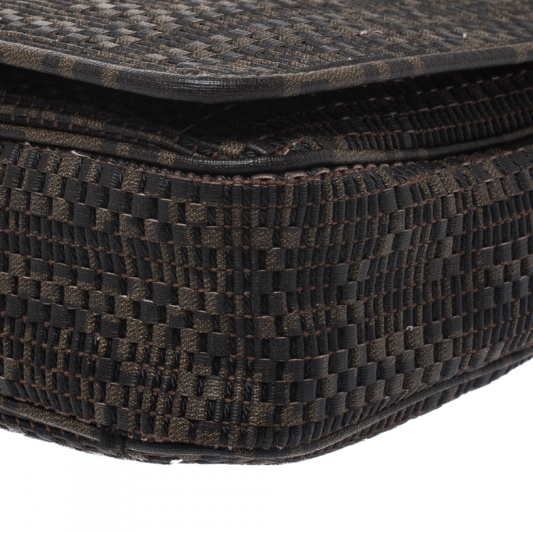 Pre Owned Fendi Tobacco Zucca  Woven Coated Canvas Messenger Bag