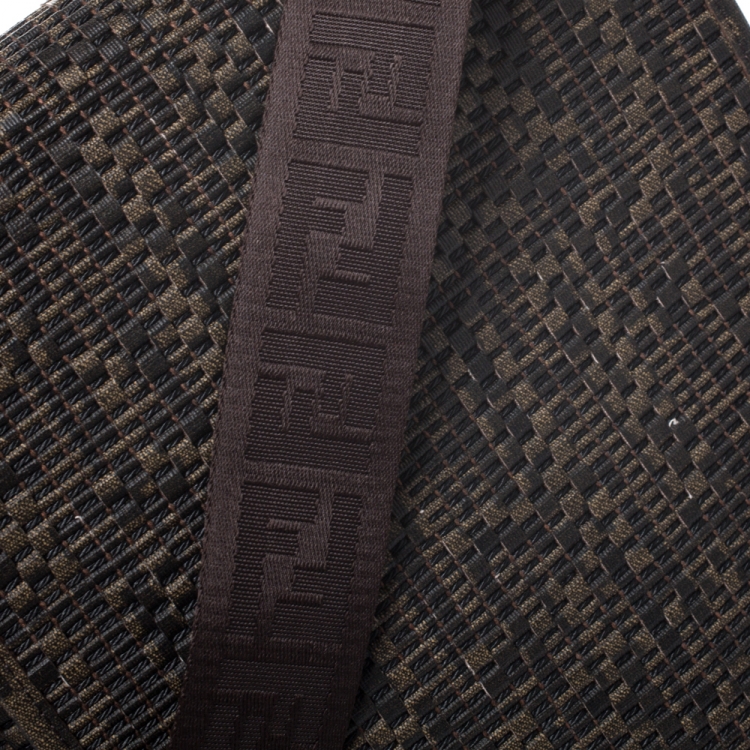 Pre Owned Fendi Tobacco Zucca  Woven Coated Canvas Messenger Bag