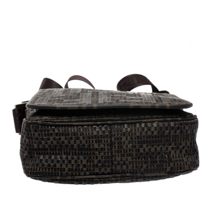 Pre Owned Fendi Tobacco Zucca  Woven Coated Canvas Messenger Bag