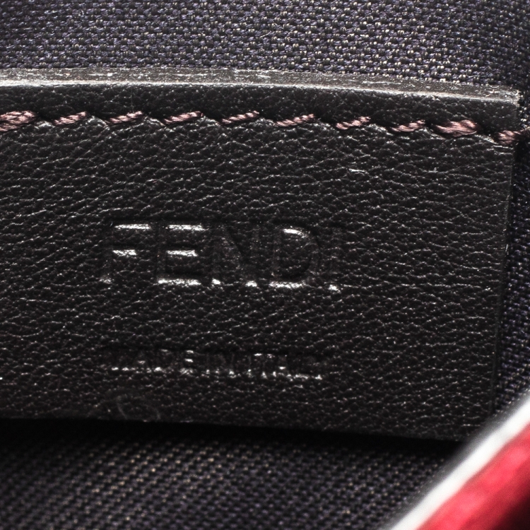 Pre Owned Fendi Red/Brown Zucca Print Leather Card Holder