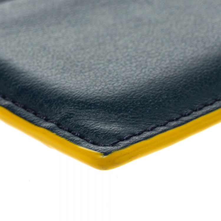 Pre Owned Fendi Blue/Yellow Leather Monster Eye Card Holder
