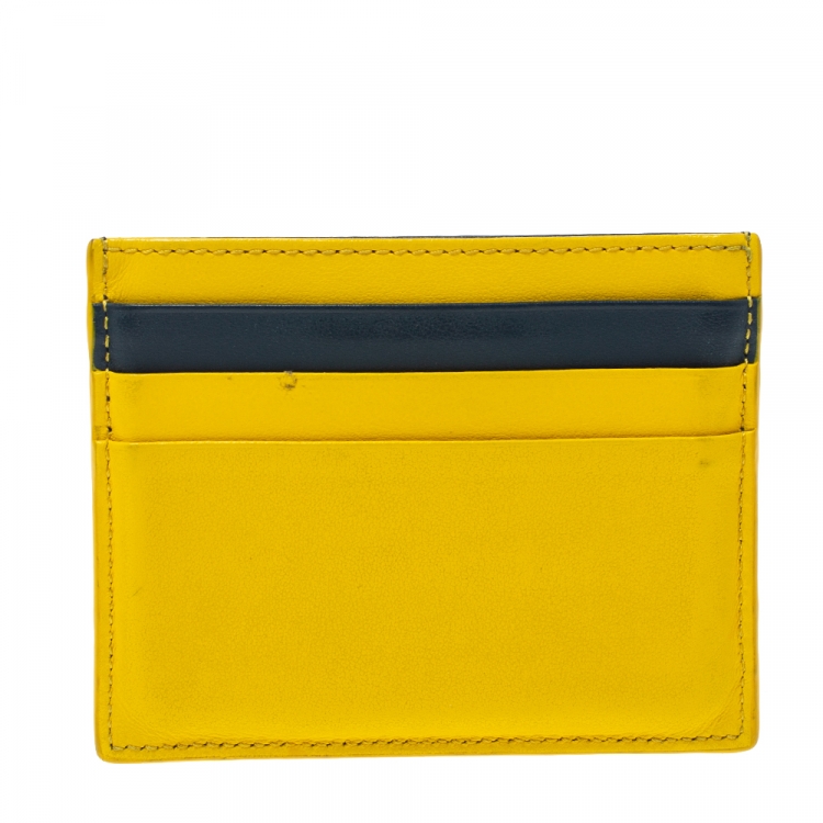 Pre Owned Fendi Blue/Yellow Leather Monster Eye Card Holder