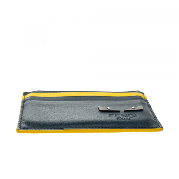 Pre Owned Fendi Blue/Yellow Leather Monster Eye Card Holder