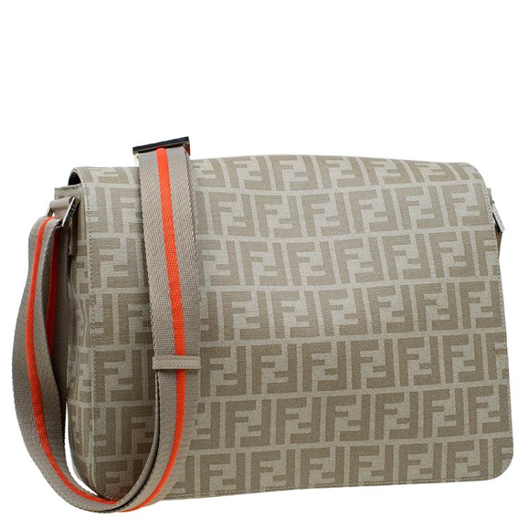 Pre Owned Fendi Beige Zucca Saplmati Coated Canvas Messenger Bag