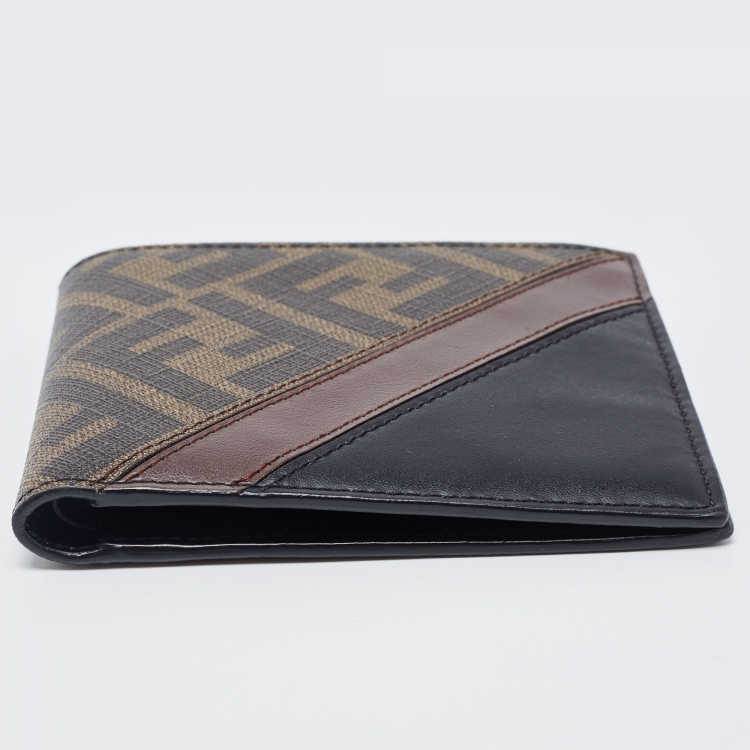 Pre Owned Fendi Brown/Black Zucca Coated Canvas and Leather Bifold Wallet