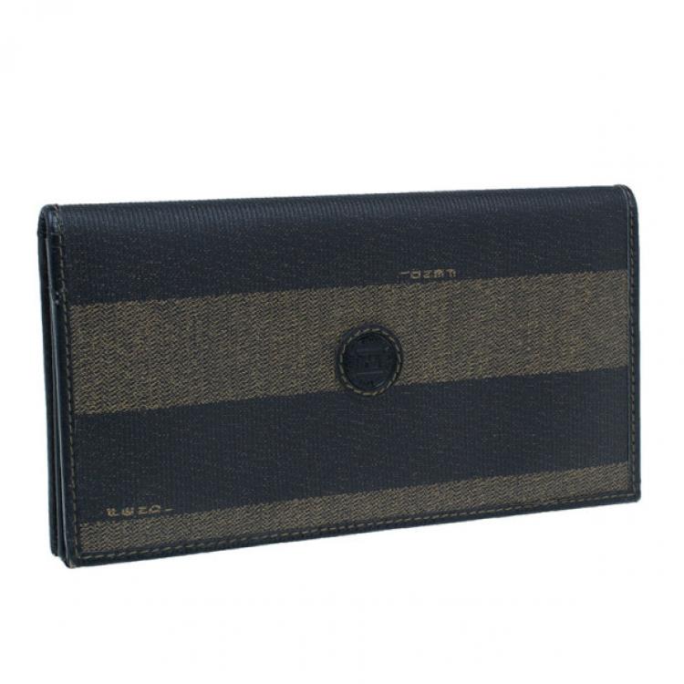 Pre Owned Fendi Black Striped Pequin Men Bifold Wallet