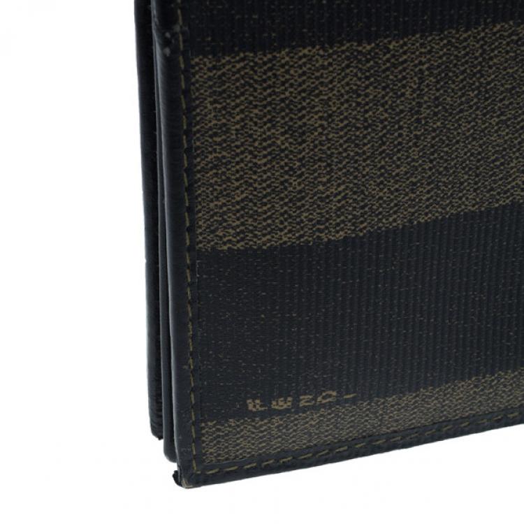 Pre Owned Fendi Black Striped Pequin Men Bifold Wallet