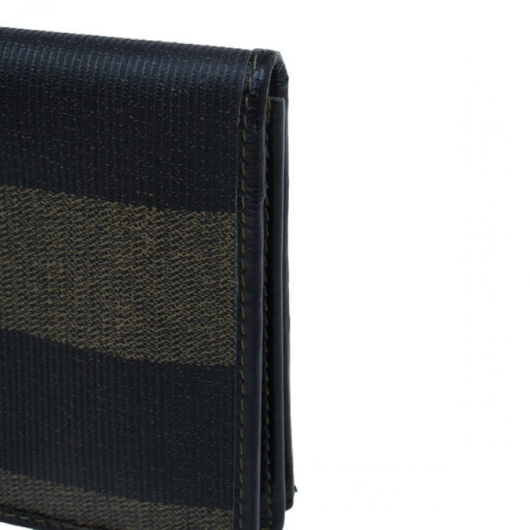 Pre Owned Fendi Black Striped Pequin Men Bifold Wallet