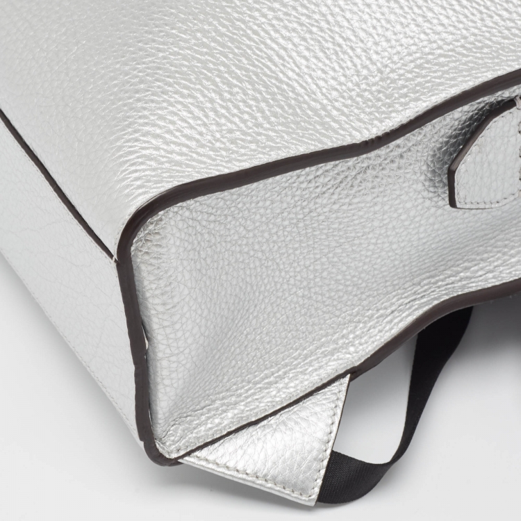 Pre Owned Fendi Silver Selleria Leather Slim Backpack