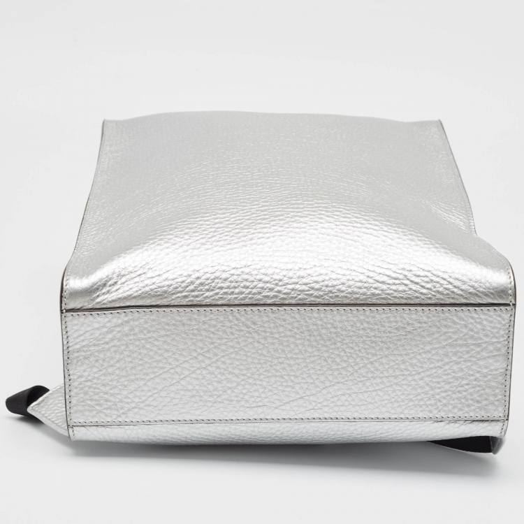 Pre Owned Fendi Silver Selleria Leather Slim Backpack