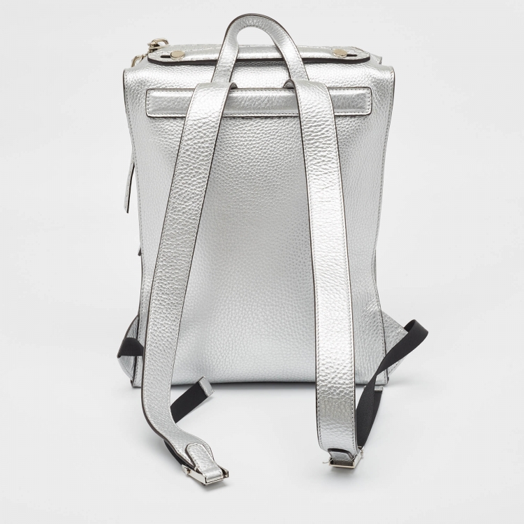 Pre Owned Fendi Silver Selleria Leather Slim Backpack
