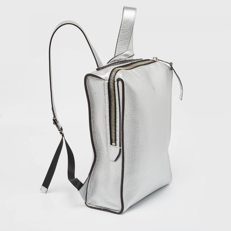 Pre Owned Fendi Silver Selleria Leather Slim Backpack
