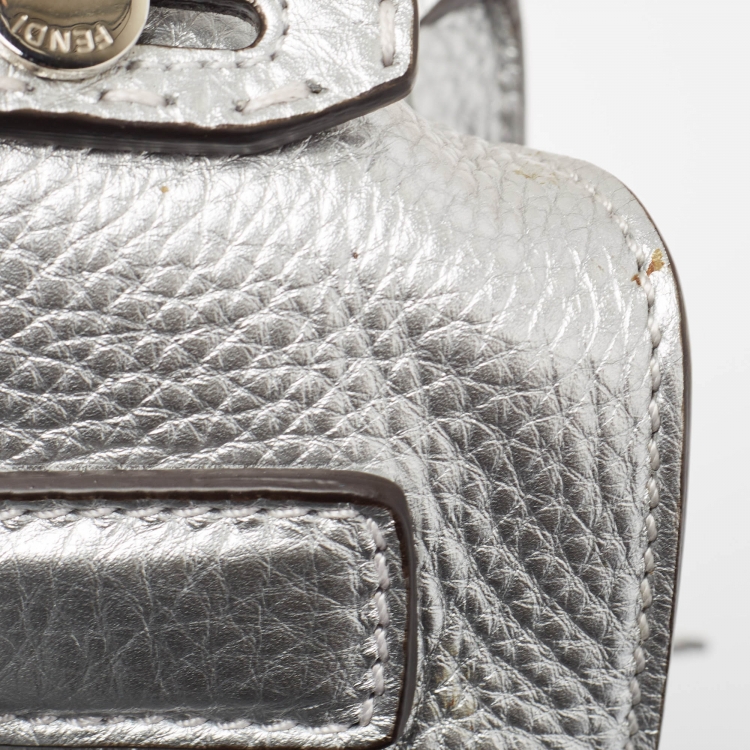 Pre Owned Fendi Silver Selleria Leather Slim Backpack