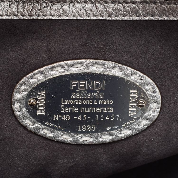 Pre Owned Fendi Silver Selleria Leather Slim Backpack