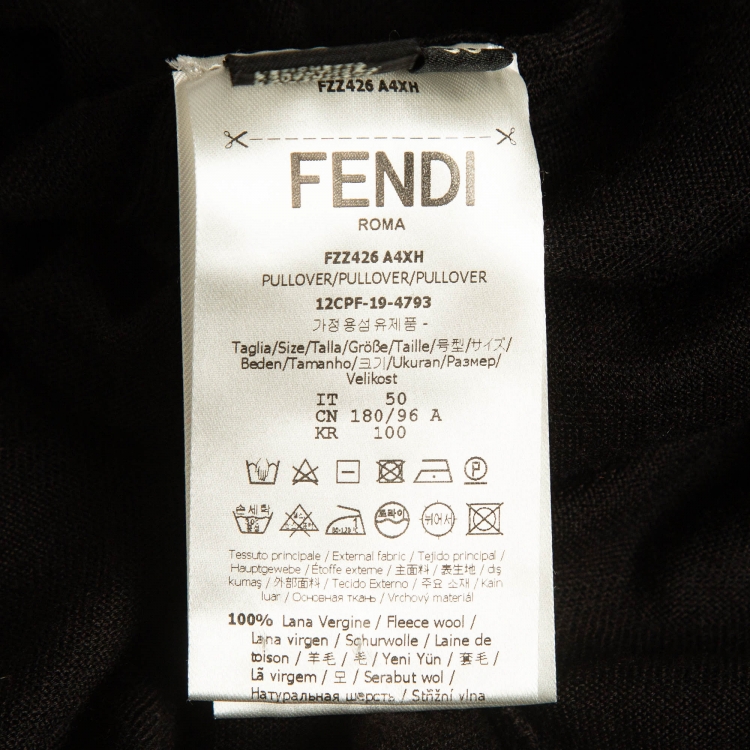 Pre Owned Fendi Black Zucca Intarsia Fleece Wool Sweater L