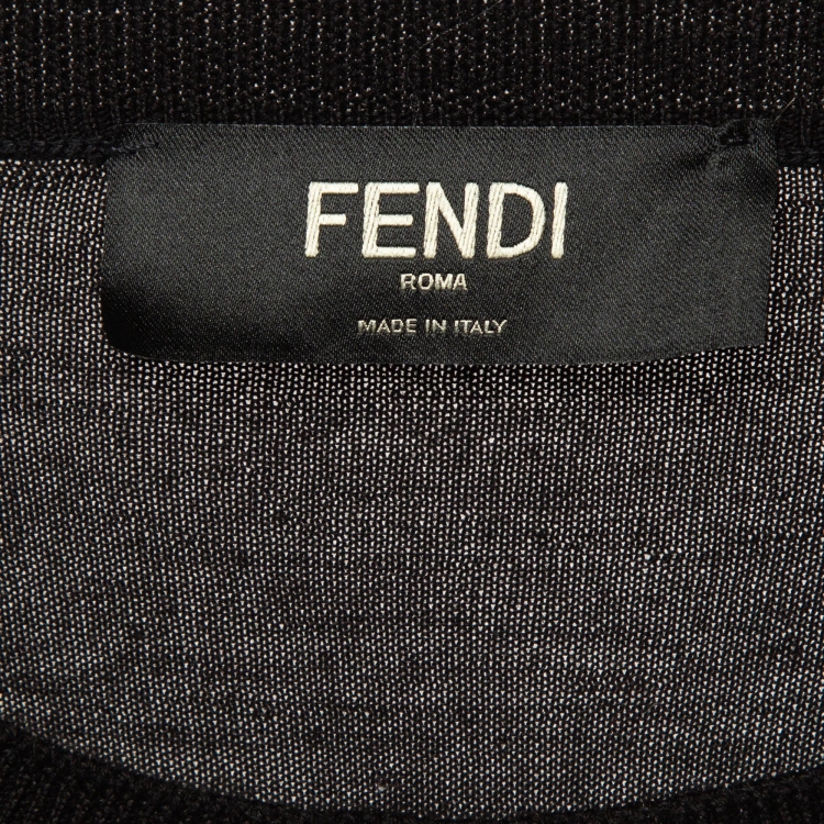 Pre Owned Fendi Black Zucca Intarsia Fleece Wool Sweater L