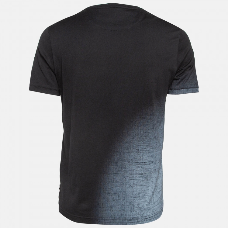 Pre Owned Fendi Black Logo Embossed Ombre Cotton T-Shirt L