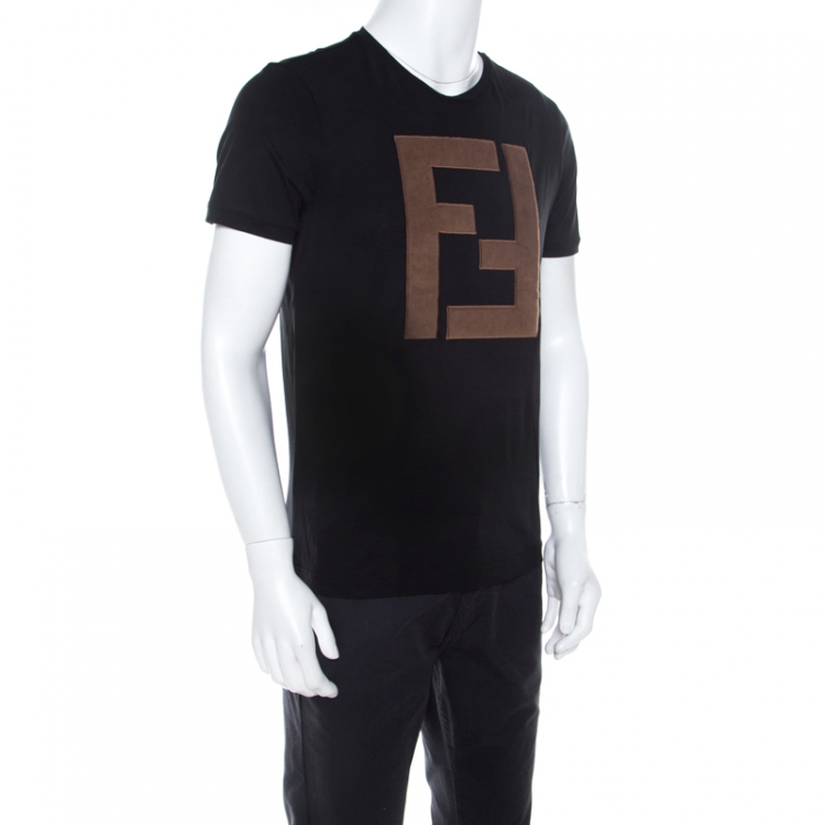 Fendi Black Cotton Logo Appliqued T-Shirt M Fendi | TLC