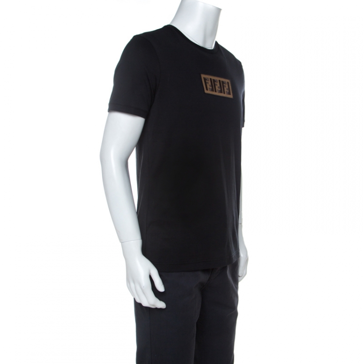 Fendi Black Cotton Zucca Logo Embroidered T Shirt L Fendi | TLC