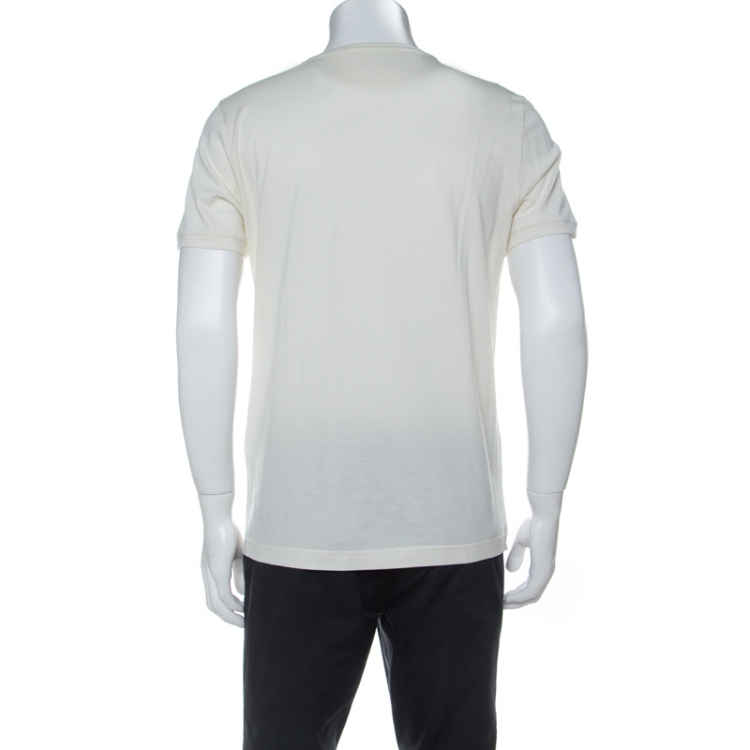 Pre Owned Fendi Off White Cotton Zucca Logo Applique T-Shirt L