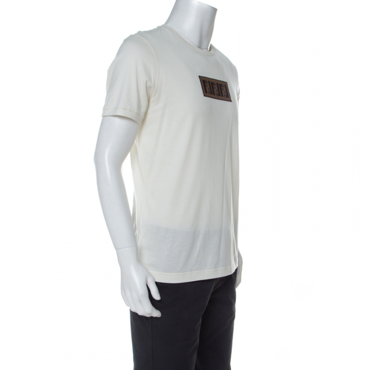 Fendi Off White Cotton Zucca Logo Applique T-Shirt L Fendi | TLC