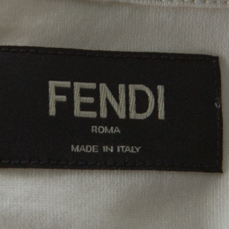 Pre Owned Fendi Off White Cotton Zucca Logo Applique T-Shirt L