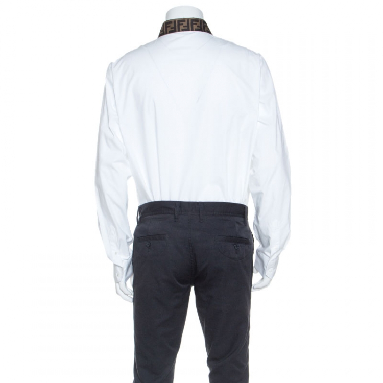 Pre Owned Fendi White Cotton FF Logo Collar Tailored Shirt XXXL