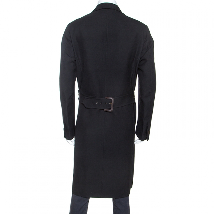 Pre Owned Fendi Black Wool Long Coat XL