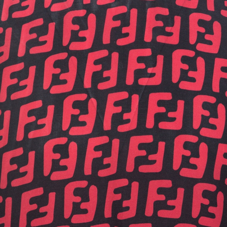 Pre Owned Fendi Red And Black Printed Crepe Forever T-Shirt M