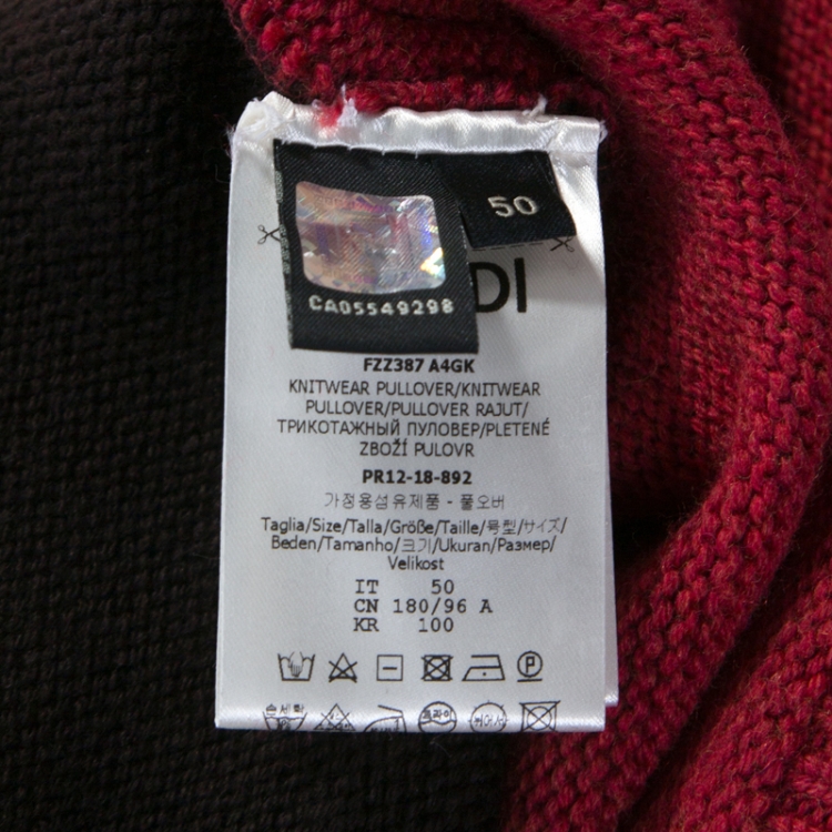Pre Owned Fendi Bicolor Faithful And Logo Embroidered Wool Jumper L