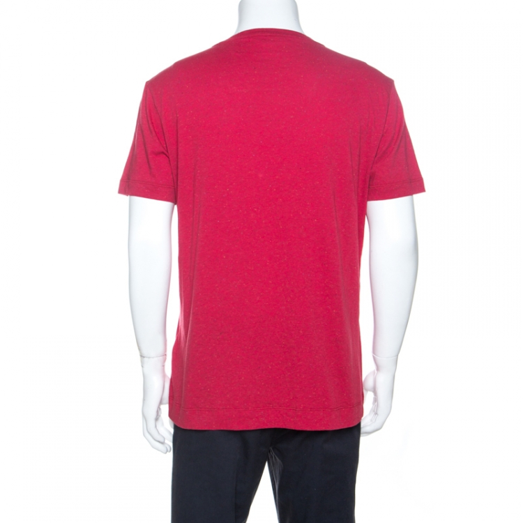 Pre Owned Fendi Red Cotton Patch Pocket Detail T-Shirt XXL